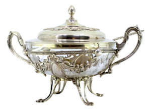 Silver Compote Dish with Embossed Glass Core