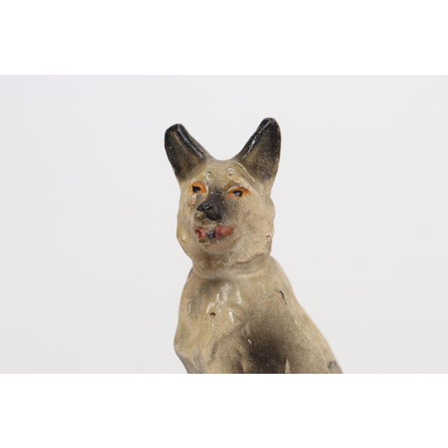 Green Mid 20th Century Carved and Painted Chalkware German Shepherd Ashtray For Sale - Image 8 of 13