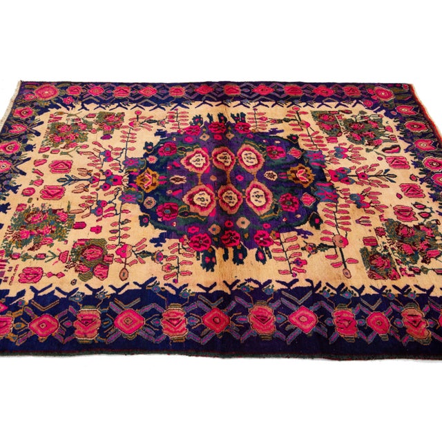 1960s 1960s Vintage Bidjar Persian Wool Rug With Purple and Pink Rosette Motif For Sale - Image 5 of 7