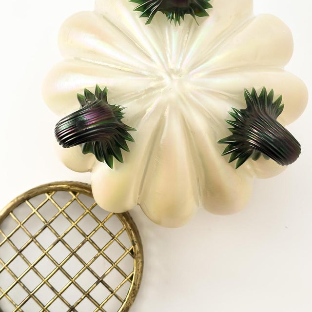 Metal Art Nouveau Czech Glass Rose Bowl Vase by Kralik, Czech Republic, 1890s For Sale - Image 7 of 9