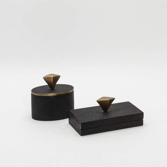 Modern Set of 2 Boxes in Black Shagreen With Bronze Patina Brass Knob by Kifu Paris For Sale - Image 3 of 9
