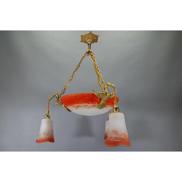 Empire French Red and White Glass and Bronze Chandelier, 1925 For Sale - Image 16 of 18