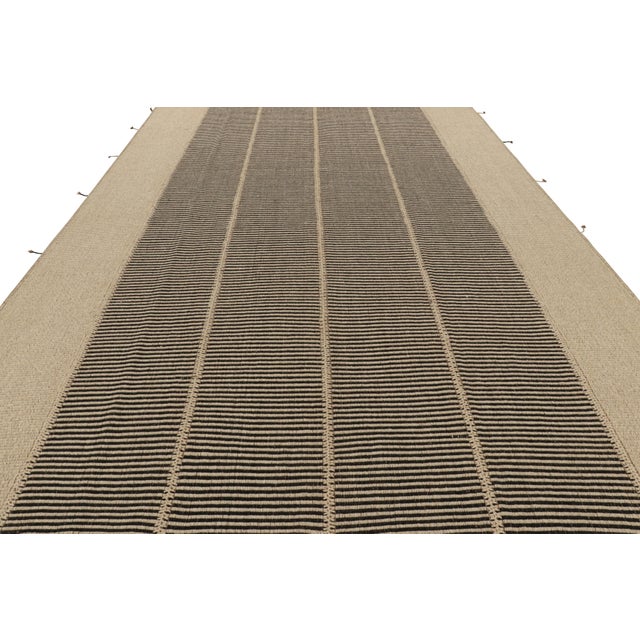2010s Rug & Kilim’s Contemporary Kilim in Black and Beige Textural Stripes For Sale - Image 5 of 7
