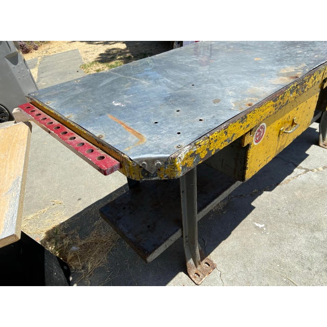 1920s Antique Industrial Workbench Rustic Table For Sale - Image 5 of 12