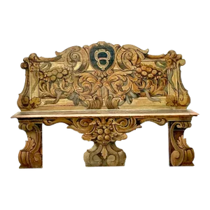 Vintage Italian 19th Century Hand Painted Cassapanca Bench