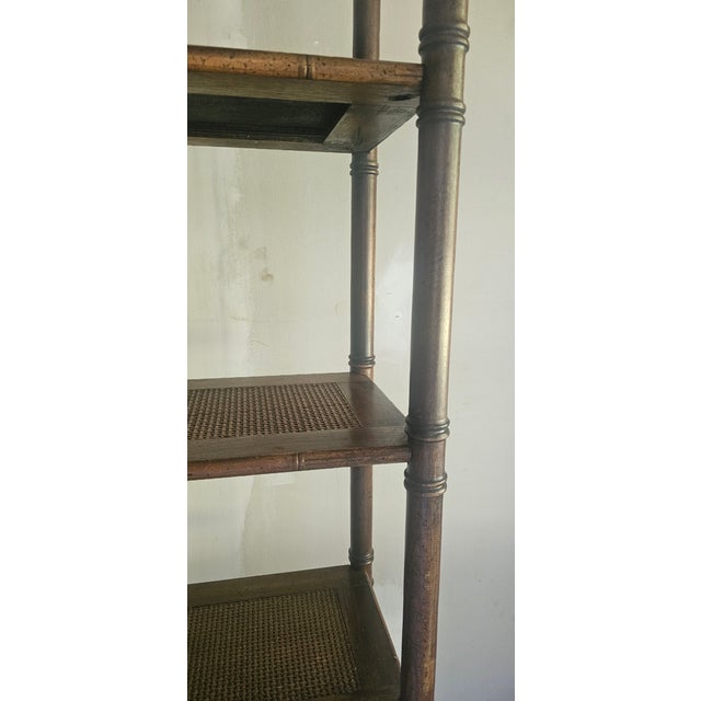 Mid-Century British Colonial Faux Bambo, Walnut and Woven Reed Estage or Bookcase For Sale - Image 10 of 11