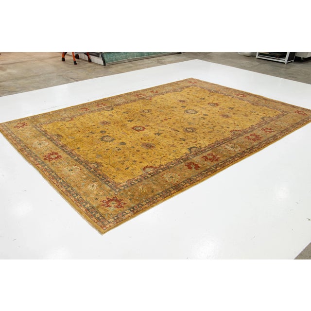 Paki Peshawar Handmade Wool Rug in Goldenrod With Floral Design For Sale - Image 4 of 9