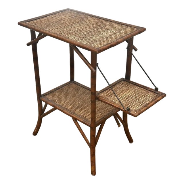 English Vintage, Bamboo, Rattan Side Table. Useful as Accent Table or Small Dry Bar With Wicker Accents. For Sale