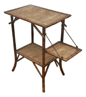 English Vintage, Bamboo, Rattan Side Table. Useful as Accent Table or Small Dry Bar With Wicker Accents.
