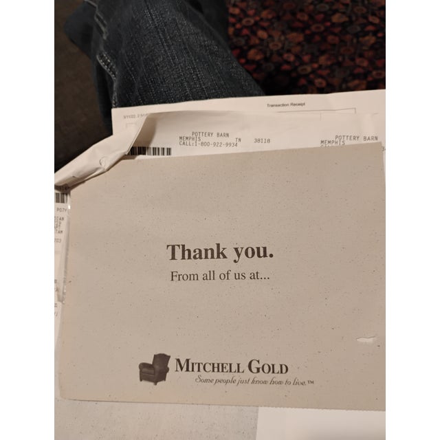 Textile Baxter Coffee Table Ottoman With Brass Wheels For Sale - Image 7 of 7