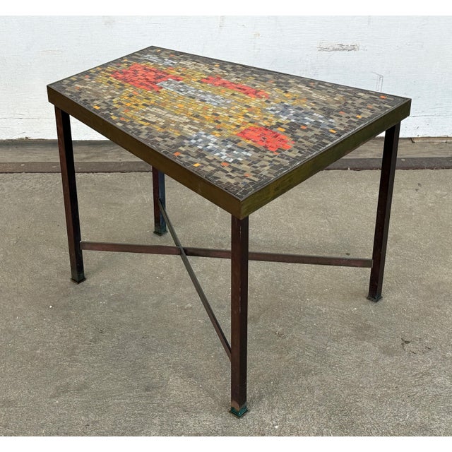 1950s Mid-Century Modern Bronze and Murano Glass Mosaic Trapezoid Side Table in the Manner of Mosaic House / Vladimir Kagan For Sale - Image 5 of 12