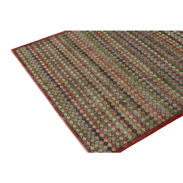 Rug & Kilim 1960s Vintage Art Deco Rug in Multicolor Lattice Geometric Pattern For Sale - Image 4 of 6