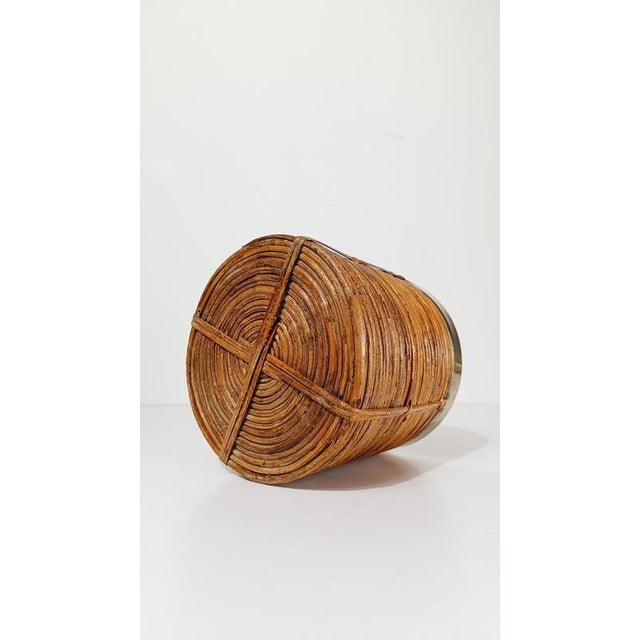 Italian Cachepot Basket in Hand-Woven Pencil Reed Rattan and Brass, 1970s For Sale - Image 12 of 18