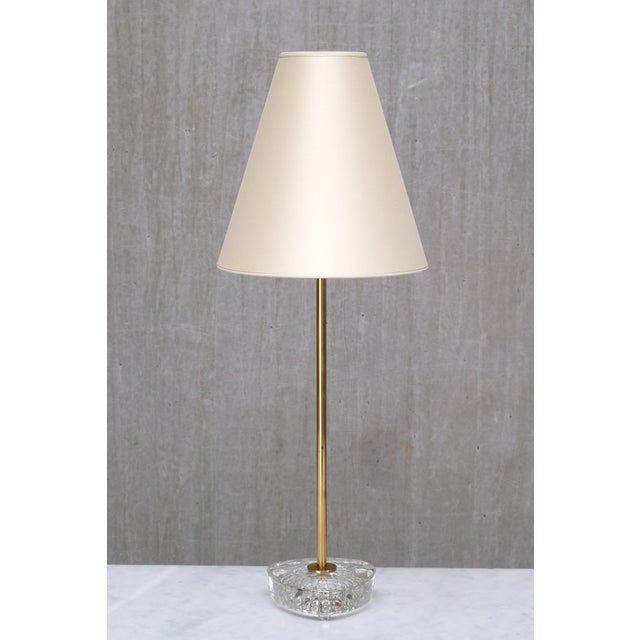 Swedish Modern EAE Table Lamps, Brass, Glass and Pierre Frey Silk, 1950s, Set of 2 For Sale - Image 4 of 11