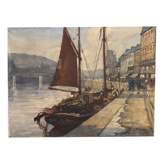 Jean Darignan, Fishing Boat, Oil Painting on Canvas For Sale