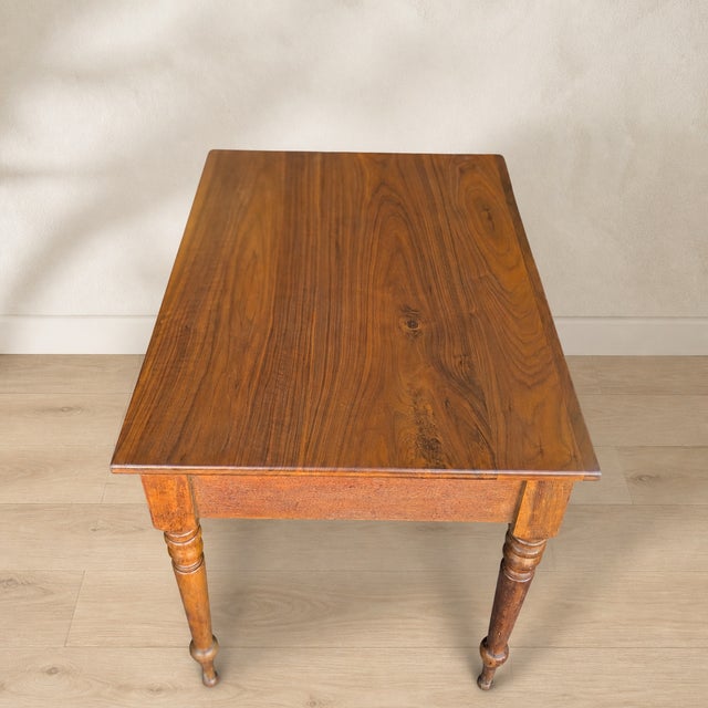Early 20th Century Antique Walnut Three-Drawer Writing Desk With Turned Legs For Sale - Image 5 of 18