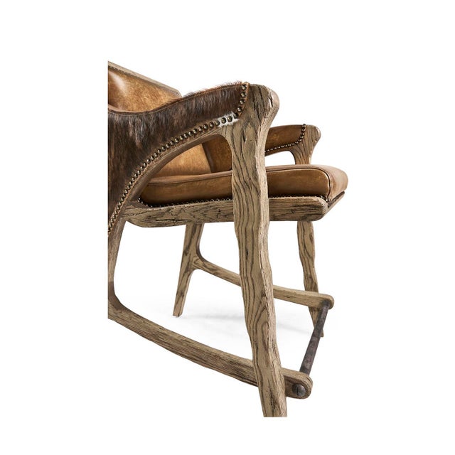 Wood Rustic Western Leather & Hide Counter Stool For Sale - Image 7 of 9