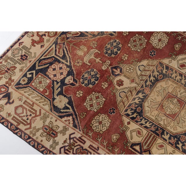 Textile 1960s Muted Terracotta & Navy Medallion Turkish Rug For Sale - Image 7 of 10