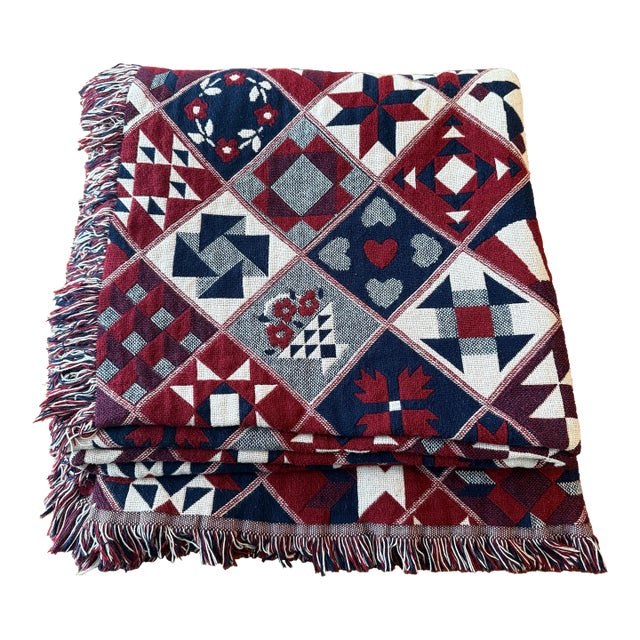 1980s American Made Quilt Style Large Cotton Bedspread or Coverlet For Sale