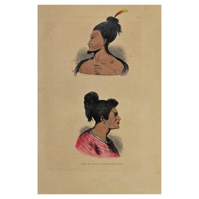 Auguste Wahlen, New Zealand Inhabitants, Lithograph, 1844 For Sale