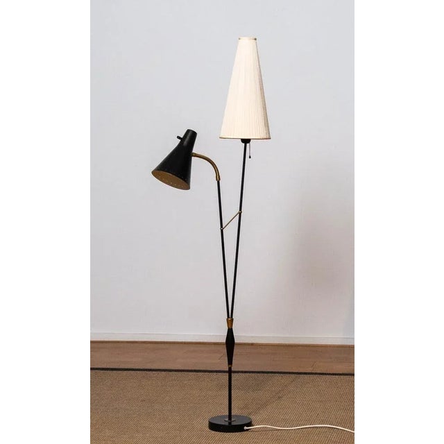 Black and Brass Floor Reading Lamp attributed to Hans Bergström for Attaljé Lyktan, 1950s For Sale - Image 10 of 10
