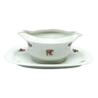 Art Deco Gravy Boat & Underplate from Giesche Pottery, Poland, 1920s, Set of 2 For Sale