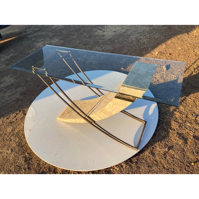 Vintage Postmodern Tessellated Stone & Glass Sculptural Console Entry Table For Sale - Image 12 of 18