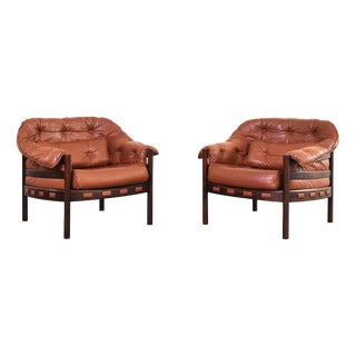 Mid-Century Oak & Leather Armchairs by Arne Norell for Coja, 1960s, Set of 2 For Sale