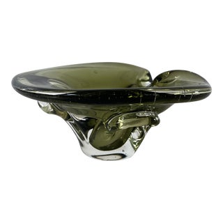 Vintage Mid-Century 1950s Seguso Murano Glass Green Bowl For Sale