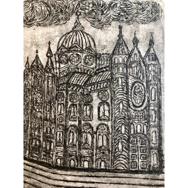 Etching of Synagogue, Jewish temple. From very rare small edition. Most are signed in Hebrew and /or English. some are...