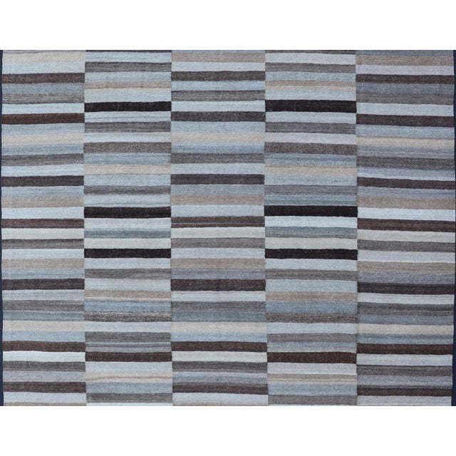 Modern Flat-Weave Kilim Rug in Multi-Panel Striped Design in Earthy Tones For Sale - Image 9 of 13