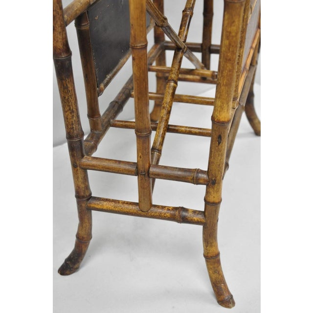 Brown Antique English Victorian Bamboo Fretwork Canterbury Magazine Rack Stand For Sale - Image 8 of 17