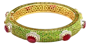 Bochic “Capri” Vintage Emerald, Ruby & Diamond Bangle Set In 18K Gold & Silver