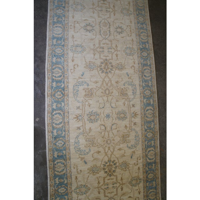 Late 20th Century Turkish Style Traditional Floral Motif Rug Runner Staircase Blue & Beige 19' For Sale - Image 6 of 9