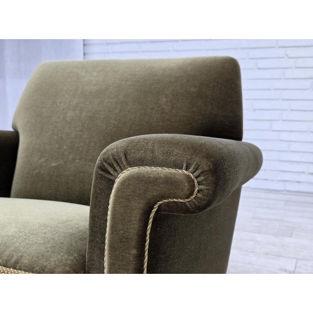 Green Danish Armchair in Green Furniture Velour, 1970s For Sale - Image 8 of 18