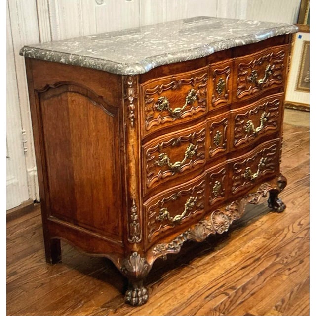 French Provincial, 19th C, Louis XV. The very best oak Louis XV we've seen in 30 years. Gris De Ste. Anne Marble Top With...