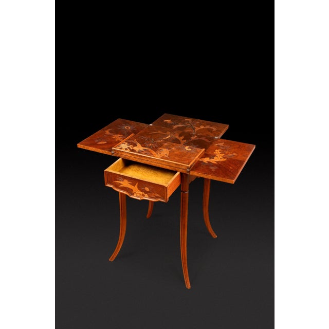 Game Table in Walnut and Veneer Marquetry with Floral Decoration of Thistles by Emile Galle, 1910s For Sale - Image 17 of 17