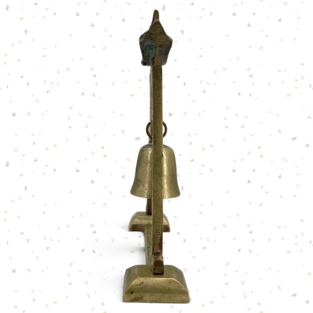 Vintage Brass Pagoda Hanging Bell Desk Gong Mid-Century Asian Art - No Mallet For Sale - Image 4 of 8