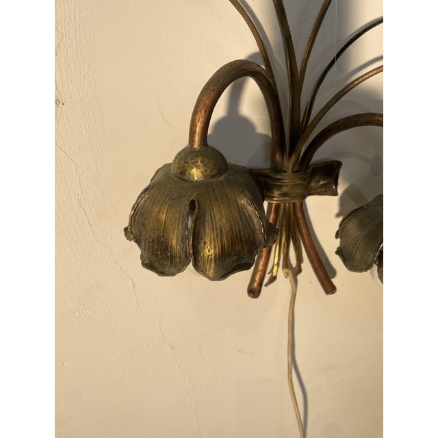 Floral Wall Lamp in Copper and Brass, 1960s For Sale - Image 6 of 11