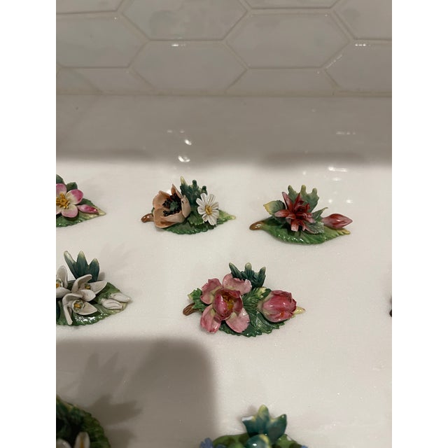 Dresden Porcelain 1970s Set of Dresden Porcelain Place Card Holders With Intricate Flowers - Set of 11 For Sale - Image 4 of 11