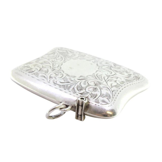Silver Matchbox with Engraved Floral Motifs, Featuring a Monogram Card and Hanging Ring For Sale - Image 9 of 9