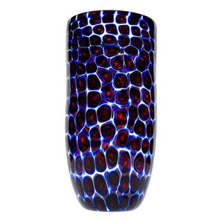 Murano Glass Vase with Floating Murrine Mosaic in Blue and Red, 1980s For Sale