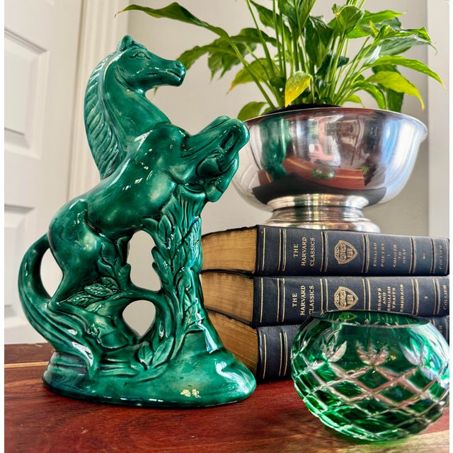 Late 20th Century Vintage Emerald Green Ceramic Rearing Horse Sculpture For Sale - Image 5 of 8