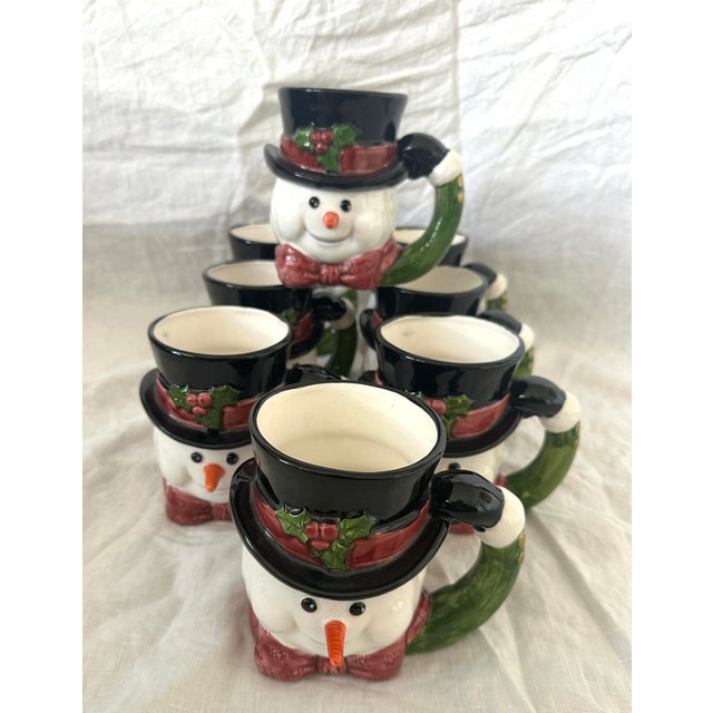 Ceramic Vintage Set of 8 Fitz & Floyd Holiday "Top Had Snowman" Mugs For Sale - Image 7 of 10