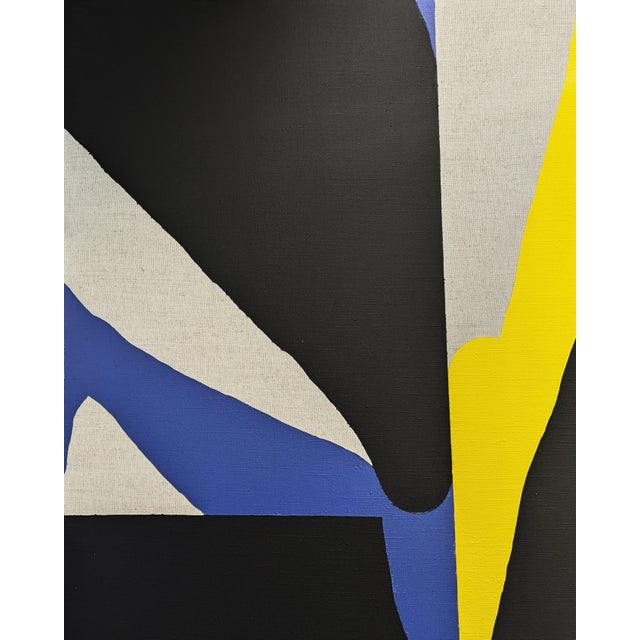 Emmanuel Araujo "Aviero" Contemporary Blue, Yellow & Black Geometric Hard-Edge Abstract Painting, 2018 For Sale - Image 4 of 10