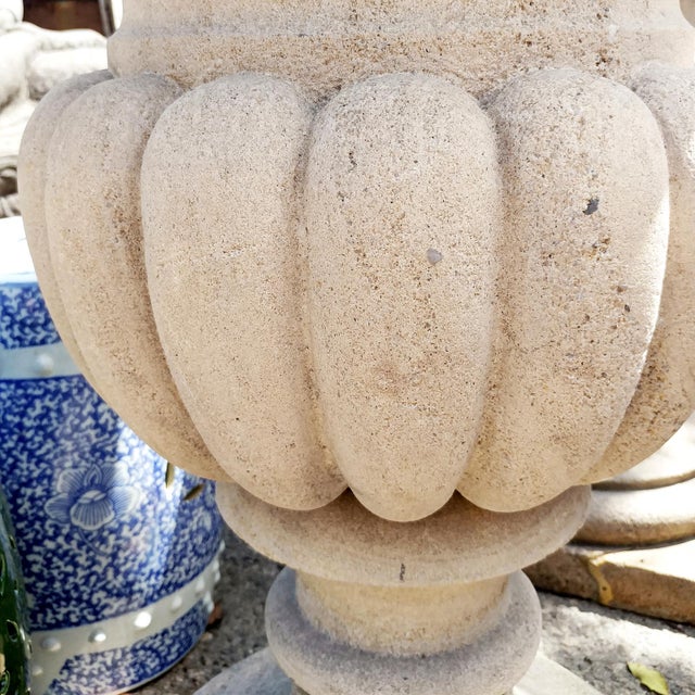 1920's India Antique Outdoor Sandstone Urn Planter For Sale - Image 4 of 6