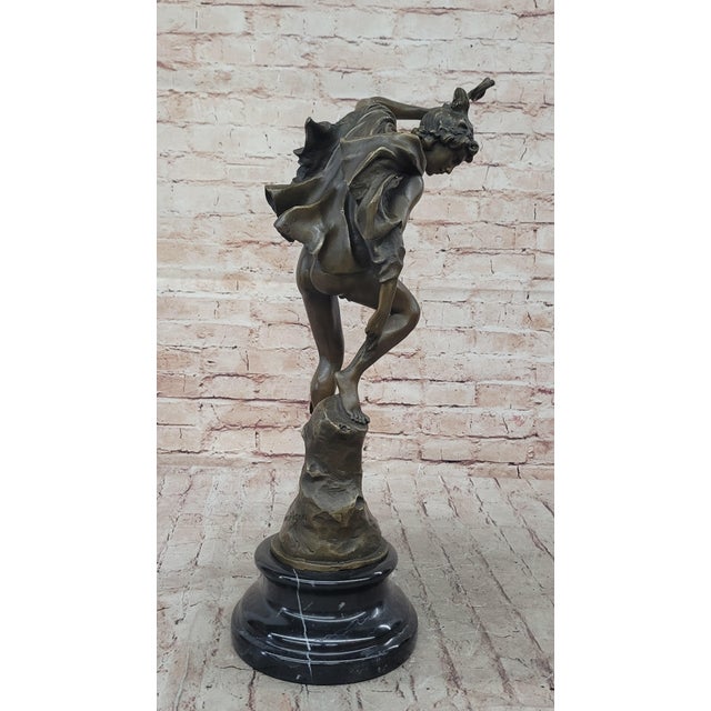 2020s Flying Mercury Hermes w/ Caduceus Bronze Statue Sculpture Giambologna 20" x 11" For Sale - Image 5 of 9