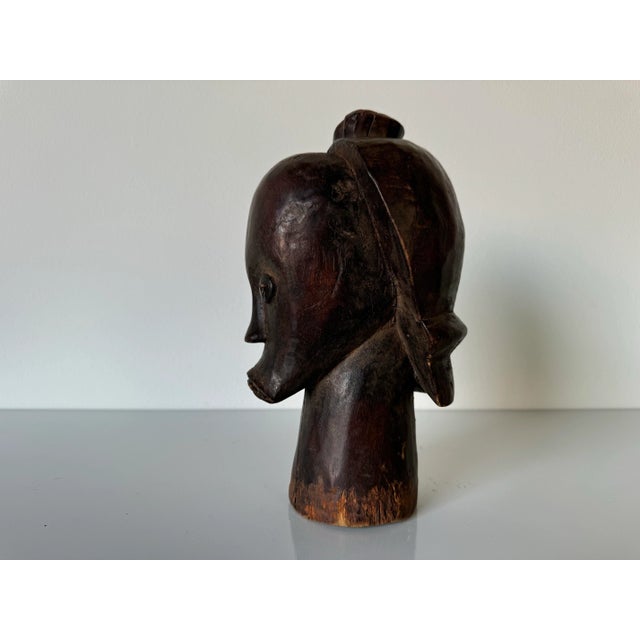 Vintage African Hand Carved Wood Head Bust Sculpture For Sale - Image 4 of 9