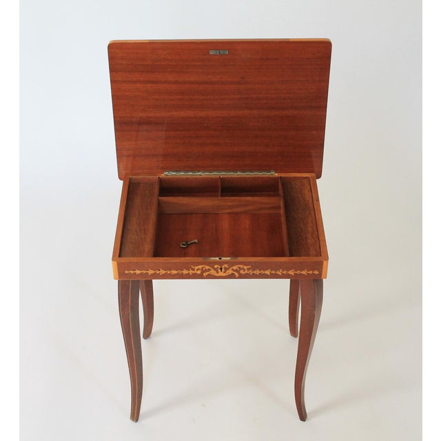 Vintage Italian Marquetry Musical Jewelry Box Side Table For Sale - Image 4 of 12