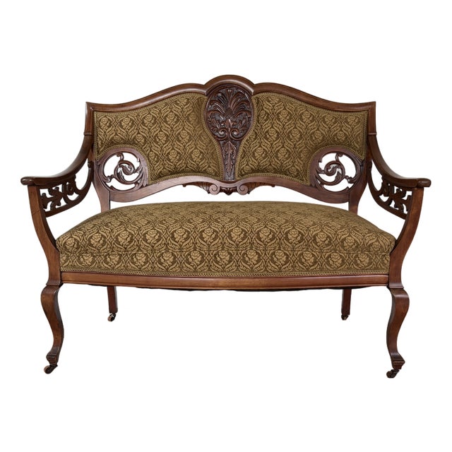 Victorian Walnut Parlor Suite – Settee & Platform Rocker (C. 1890–1910) For Sale